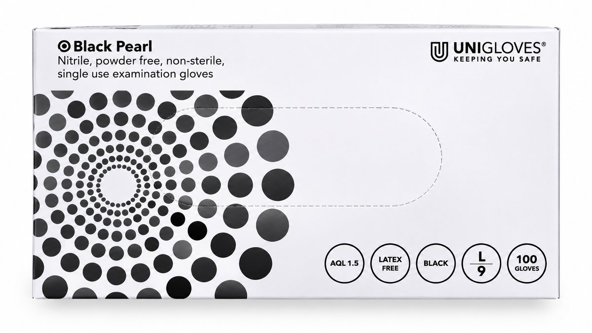 Black Pearl Nitrile Gloves - 1 Box of 100 Black Gloves VP0964 Large Size