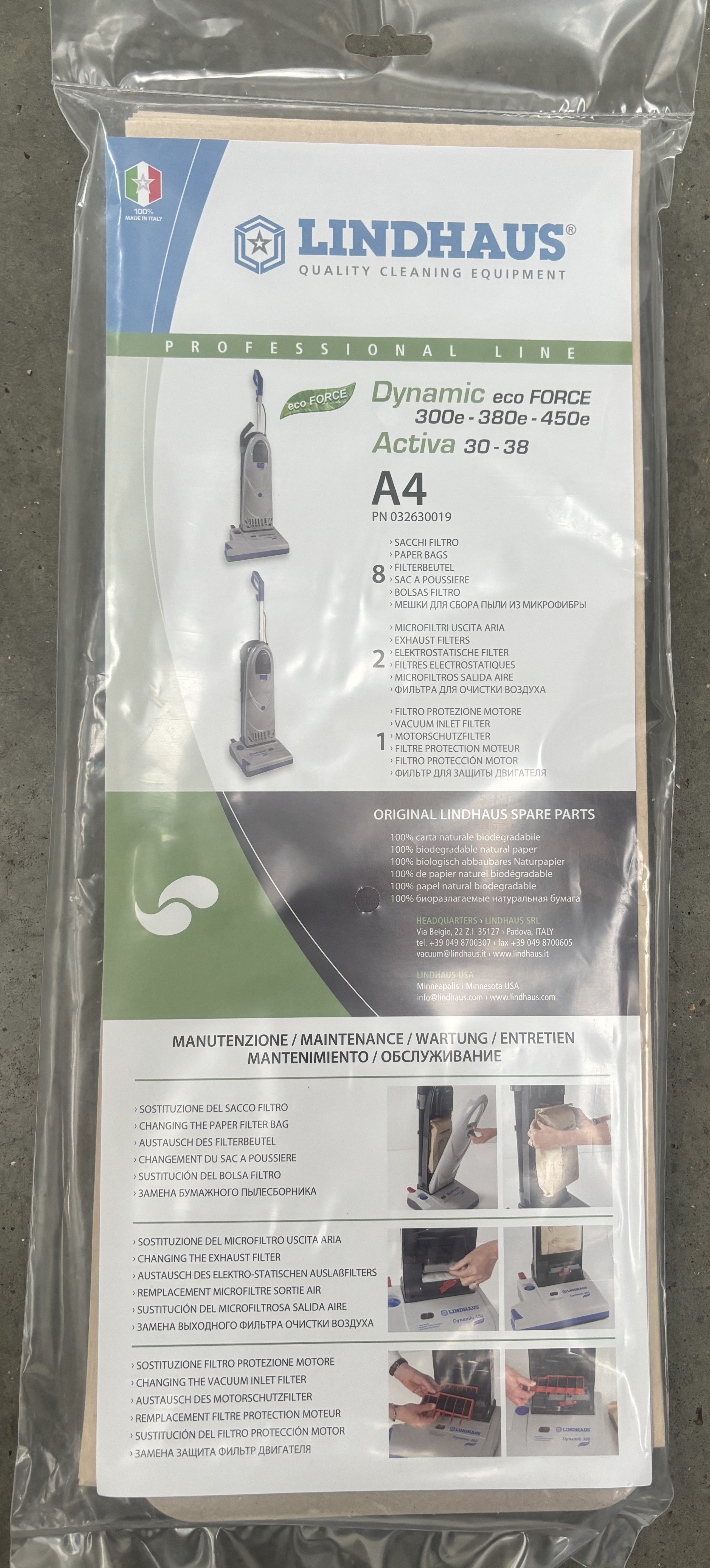 Lindhaus A4 Dynamic LH3303 Pack of 8 paper vacuum bags
