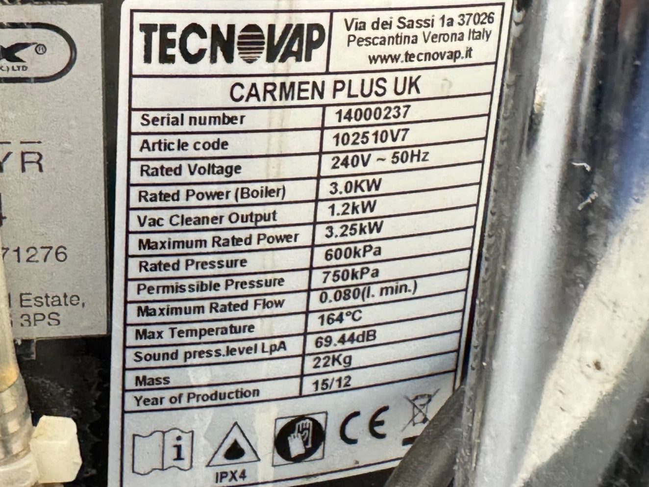 Pre-owned Tecnovap Carmen Plus combined steamer and vacuum cleaner