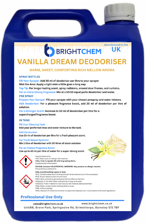 Brightchem PD1002- Vanilla Dream Deodoriser | Professional Carpet, Upholstery & Room Freshener