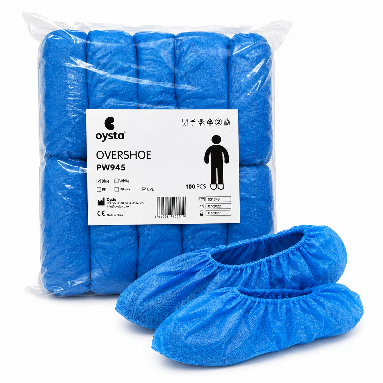Basic Blue Plastic Overshoes Pack of 100pcs (50 Pairs) Carpet Protection DF01/16P